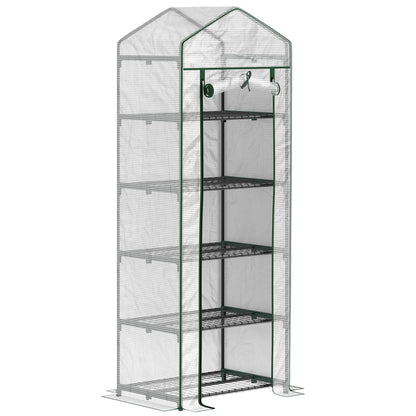 5 Tier Mini Greenhouse Grow House w/ Roll Up Door, White/Green
