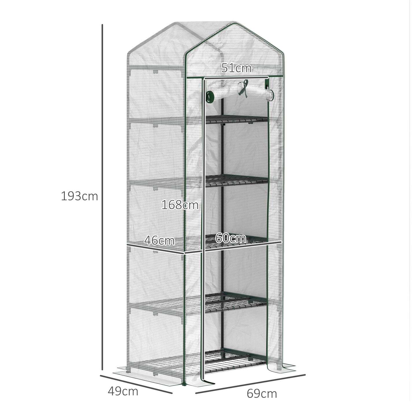 5 Tier Mini Greenhouse Grow House w/ Roll Up Door, White/Green