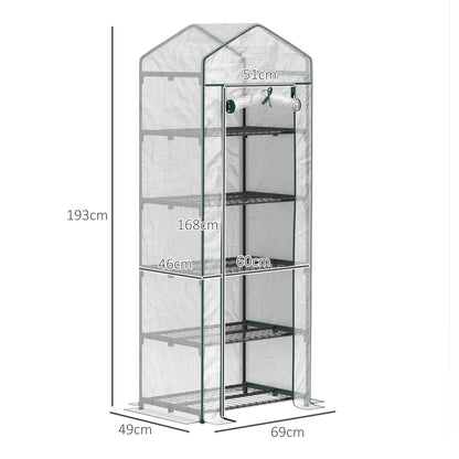 5 Tier Mini Greenhouse Grow House w/ Roll Up Door, White/Green