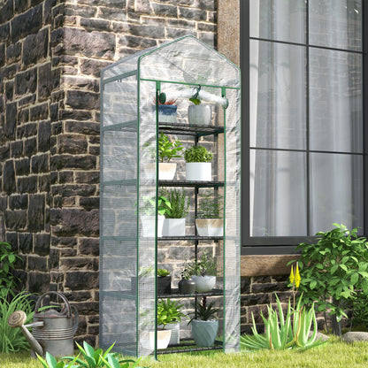 5 Tier Mini Greenhouse Grow House w/ Roll Up Door, White/Green