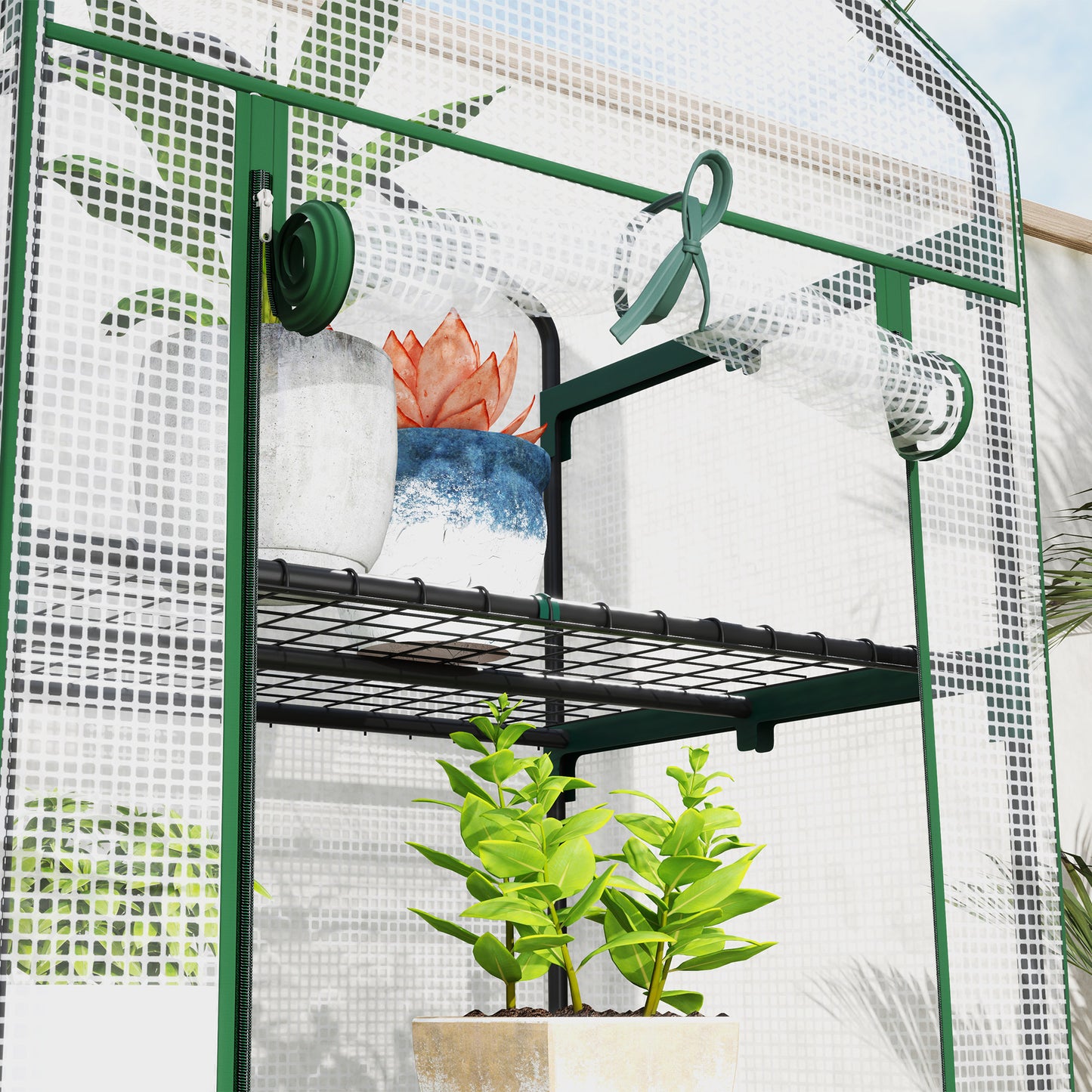 5 Tier Mini Greenhouse Grow House w/ Roll Up Door, White/Green