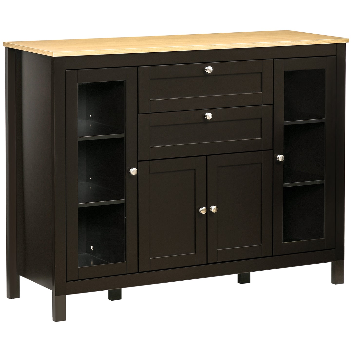 Modern Storage Cabinet with 4 Doors and 2 Drawers, Black Brown