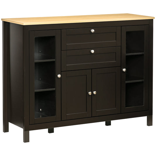 Modern Storage Cabinet with 4 Doors and 2 Drawers, Black Brown