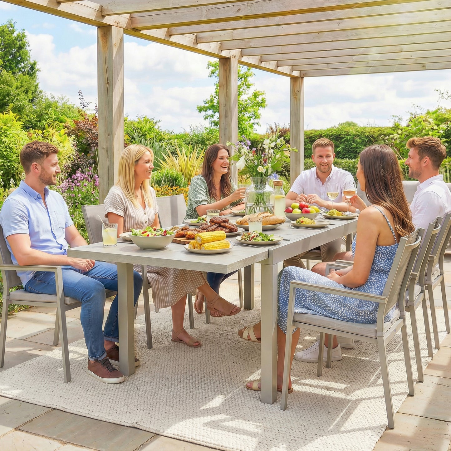 Extending Garden Table, Aluminium Outdoor Dining Table for 8-10