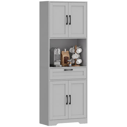Tall Kitchen Pantry Cabinet with Drawer and Appliance Counter - Grey