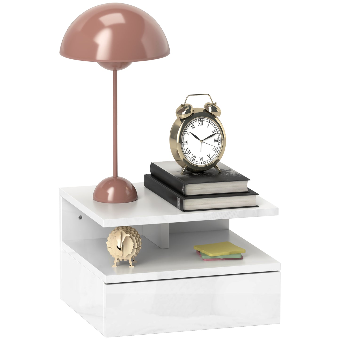 Wall Mounted Nightstand, Floating Bedside Table, High Gloss White