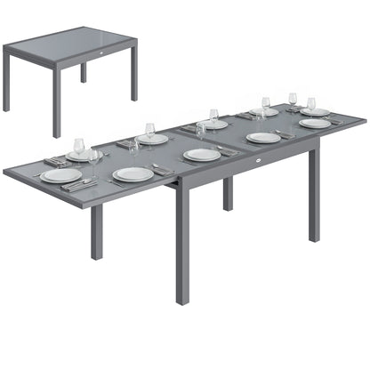 Aluminium Extending Garden Table, Glass Top Dining Table, Grey