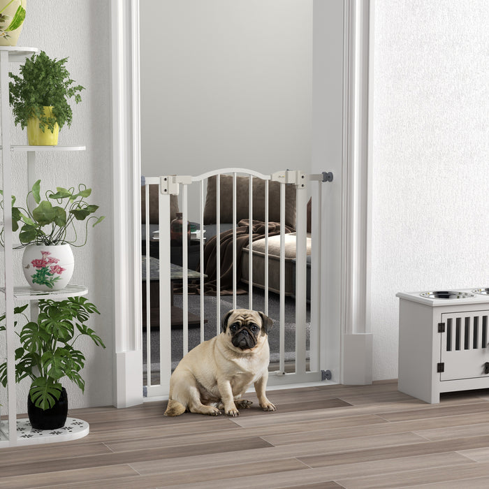 Metal 74-80cm Adjustable Pet Gate Safety Barrier w/ Auto-Close Door White