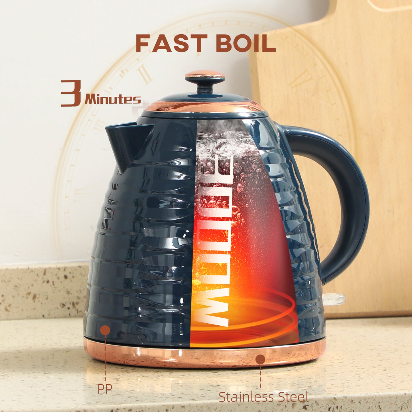 Electric Kettle, Fast Boil, 1.7L, 3kW, Swivel, Dark Blue Ripple