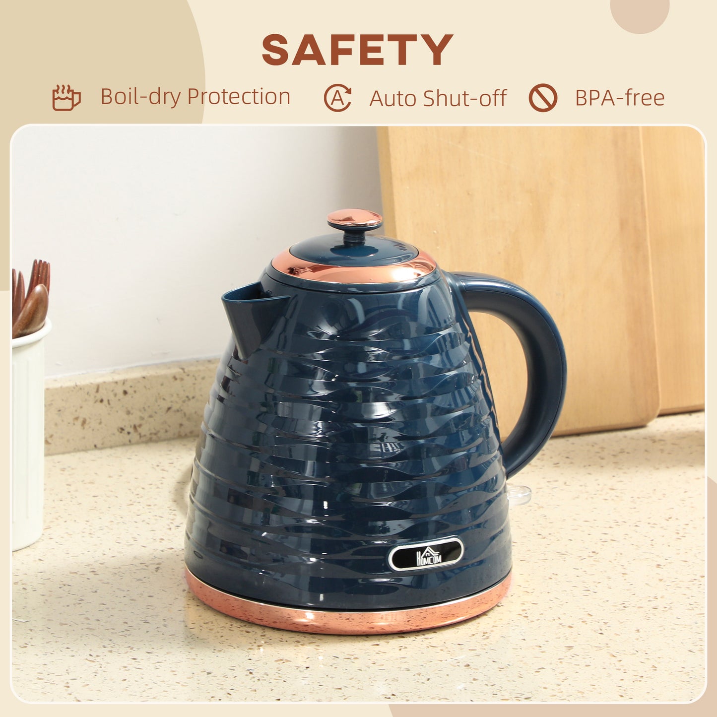 Electric Kettle, Fast Boil, 1.7L, 3kW, Swivel, Dark Blue Ripple