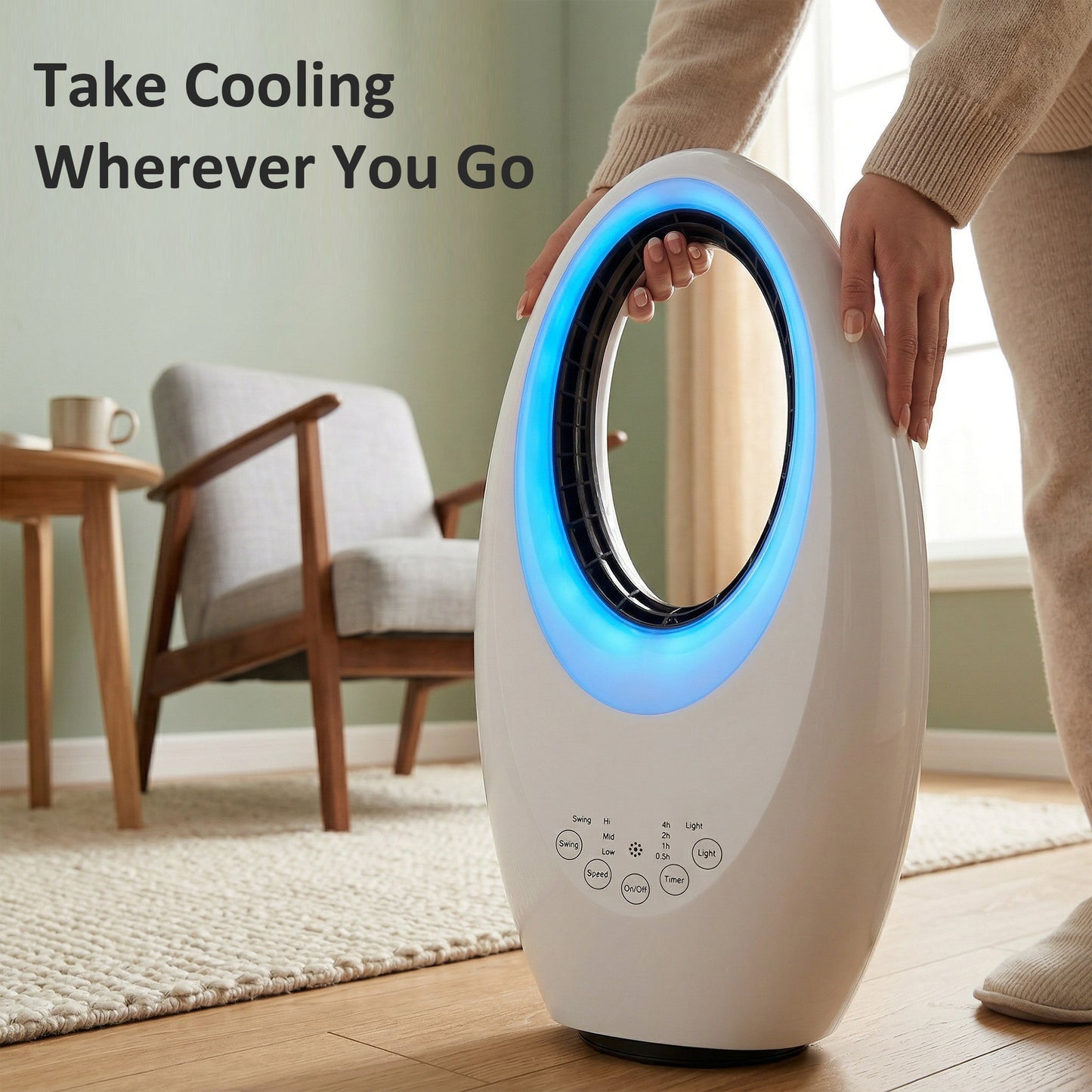 Bladeless Tower Fan for Bedroom, 36dB Standing Cooling Fan, White