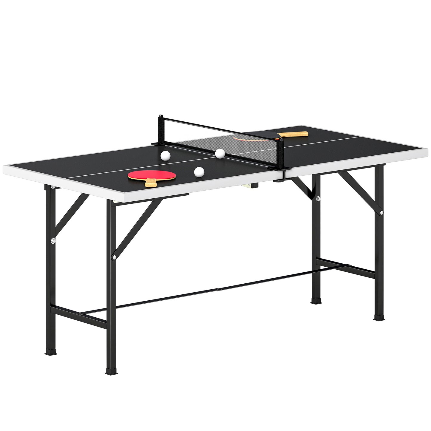 5ft Mid-Size Table Tennis Table, Ping Pong Table with Net, 2 Table Tennis Paddles and 3 Balls, Multi-Use for Indoor Game, Black