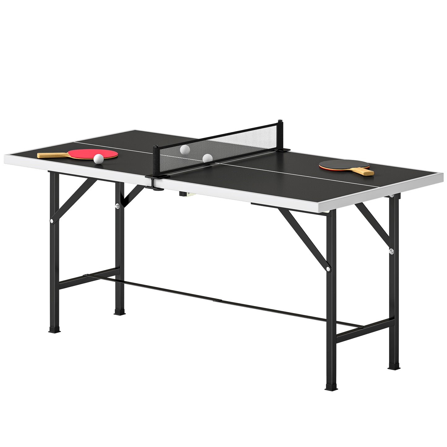 5ft Mid-Size Table Tennis Table, Ping Pong Table with Net, 2 Table Tennis Paddles and 3 Balls, Multi-Use for Indoor Game, Black