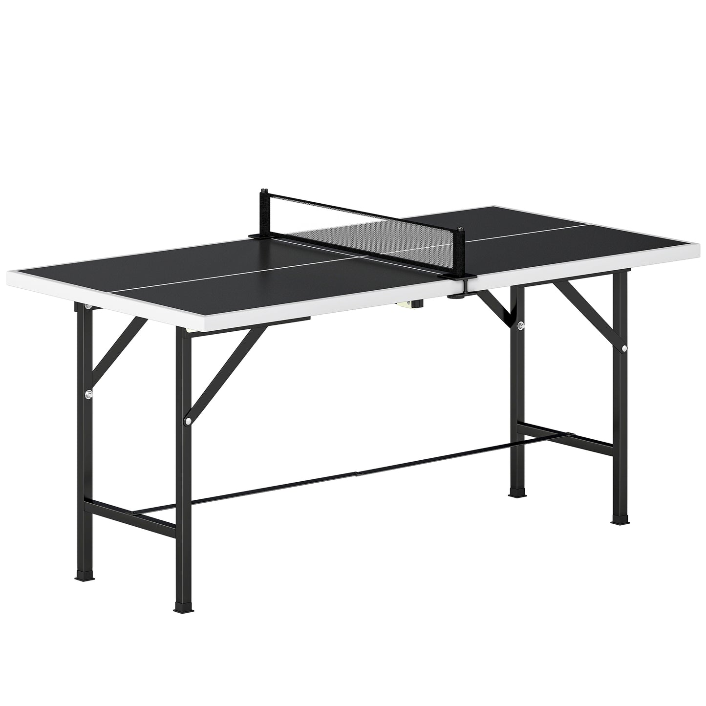 5ft Mid-Size Table Tennis Table, Ping Pong Table with Net, 2 Table Tennis Paddles and 3 Balls, Multi-Use for Indoor Game, Black