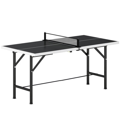 5ft Mid-Size Table Tennis Table, Ping Pong Table with Net, 2 Table Tennis Paddles and 3 Balls, Multi-Use for Indoor Game, Black