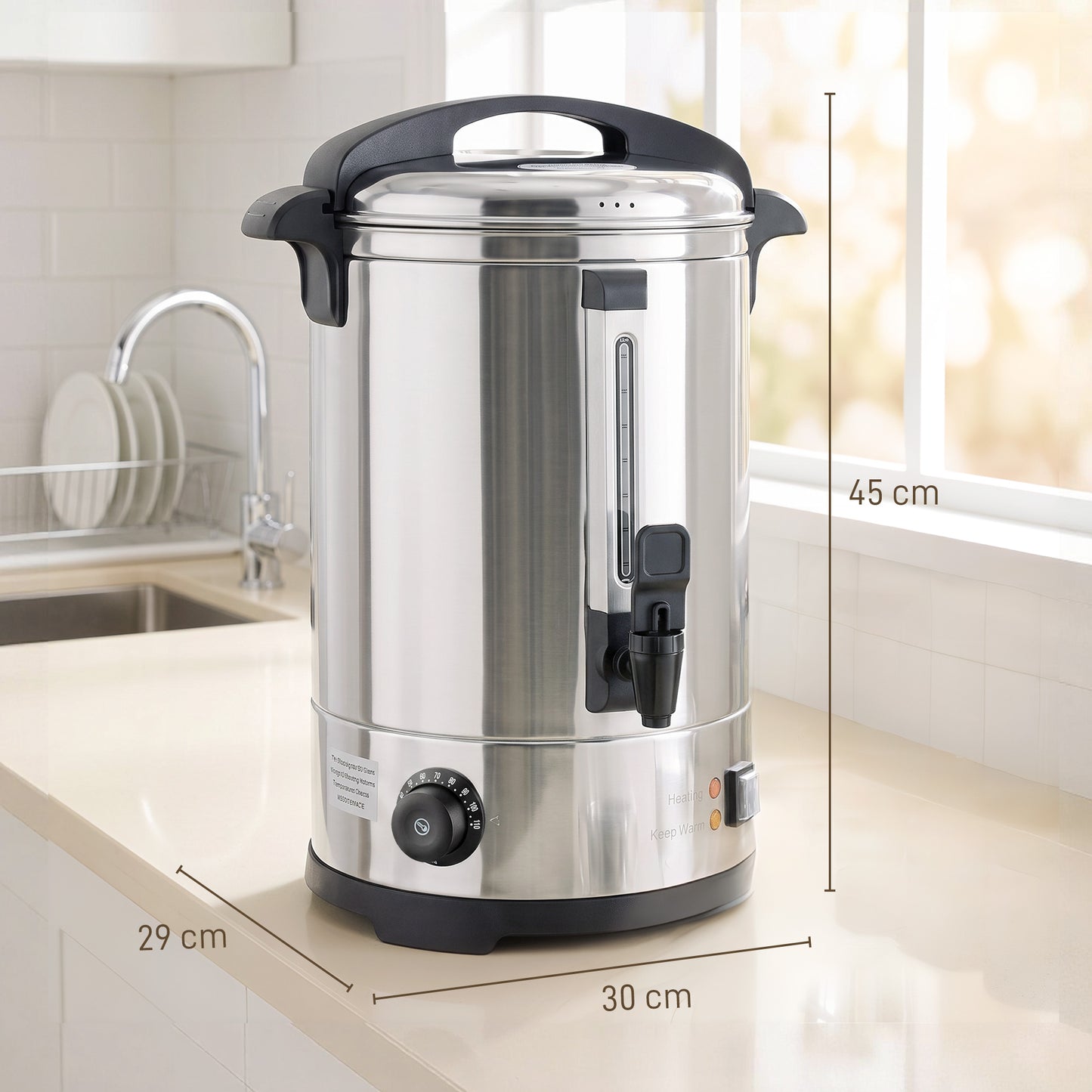 6.5L Catering Urn, 1500W Stainless Steel Tea Urn with Keep Warm