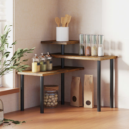 3-Tier Kitchen Countertop Organizer for Spice Rack,Rustic Brown