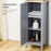 kleankin Bathroom Floor Storage Cabinet with 3 Tier Shelf and Cupboard with Door, Free Standing Linen Tower, Tall Slim Side Organizer Shelves, Grey