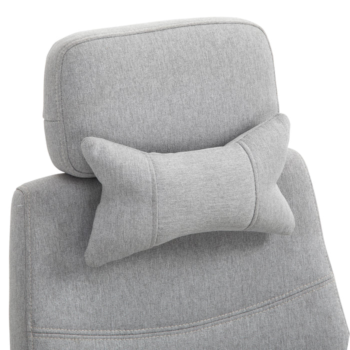 Home Office Chair w/ Manual Footrest Recliner Padded Modern Adjustable Swivel Seat w/ 2 Pillows Armrest Ergonomic Grey