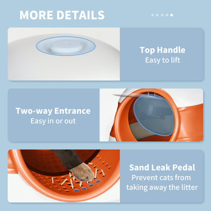Foldable Cat Litter Tray Hooded Cat Litter Box w/ High Side, Orange