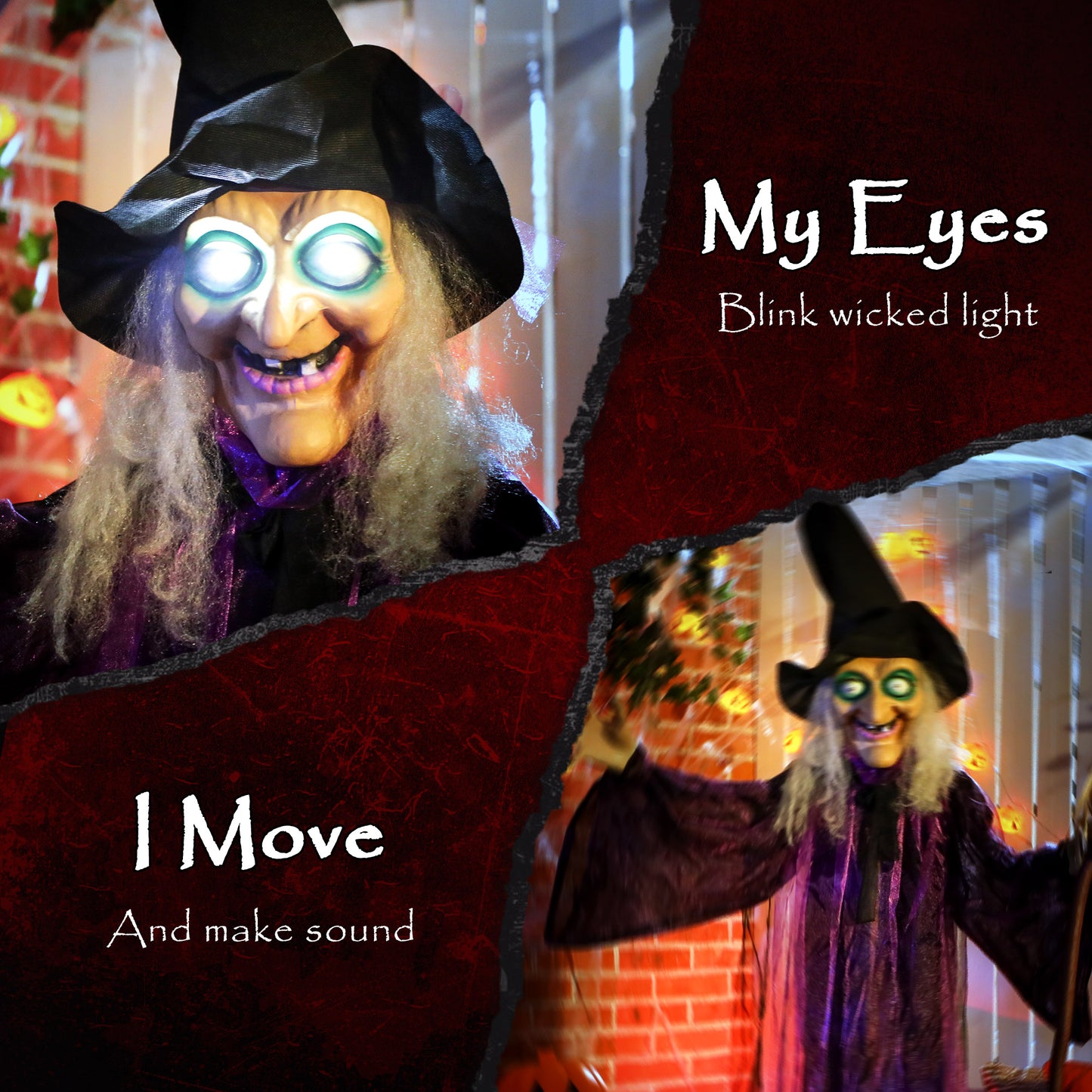 Voice Activated Halloween Animatronics Standing Witch, Purple
