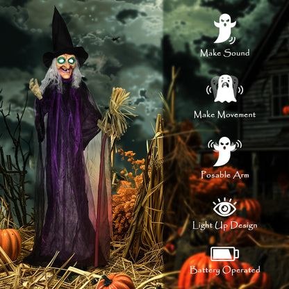 Voice Activated Halloween Animatronics Standing Witch, Purple