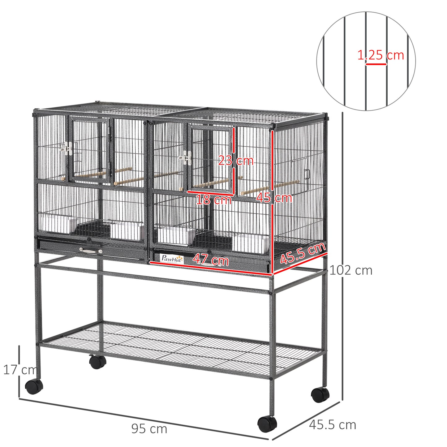 Wide Large Metal Bird Cage for Finch Canaries Parakeets Cockatiels with Rolling Stand, Removable Metal Tray, Storage Shelf, Wood Perch