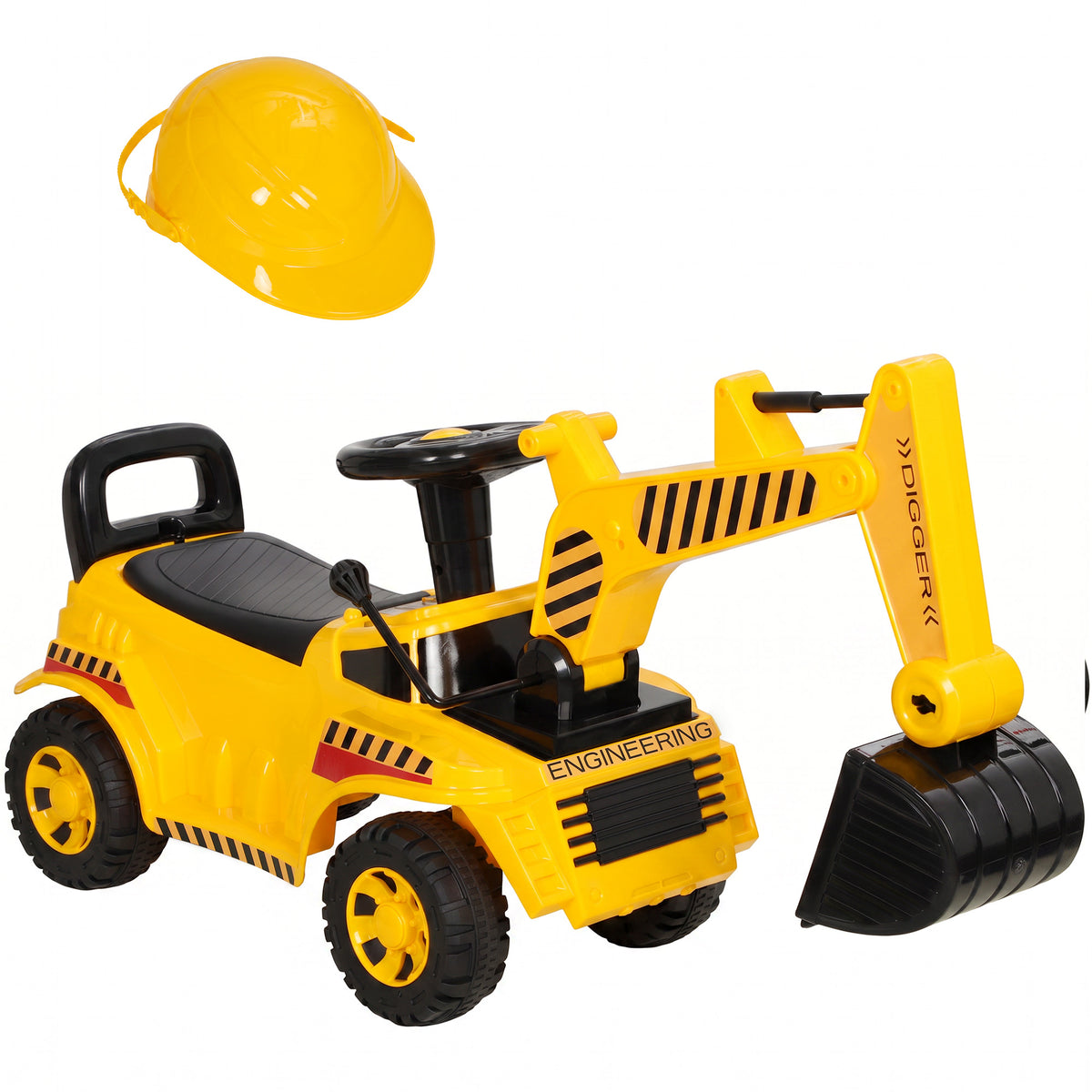 Kids' Foot-Powered Ride-On Digger with Movable Bucket - Yellow & Black