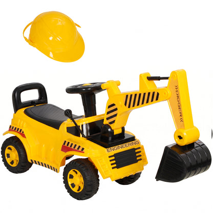Kids' Foot-Powered Ride-On Digger with Movable Bucket - Yellow & Black