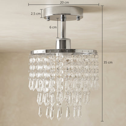 Crystal Ceiling Light with 57 Crystal Strands, Silver Tone