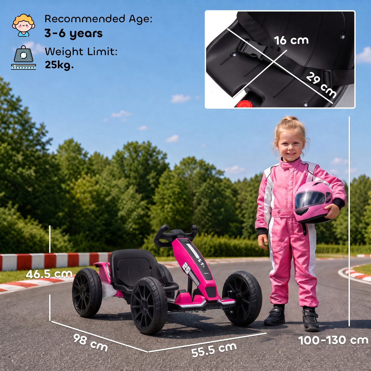 12V Kids' Electric Go-Kart with Dual Motors and Adjustable Seat - Pink & Black