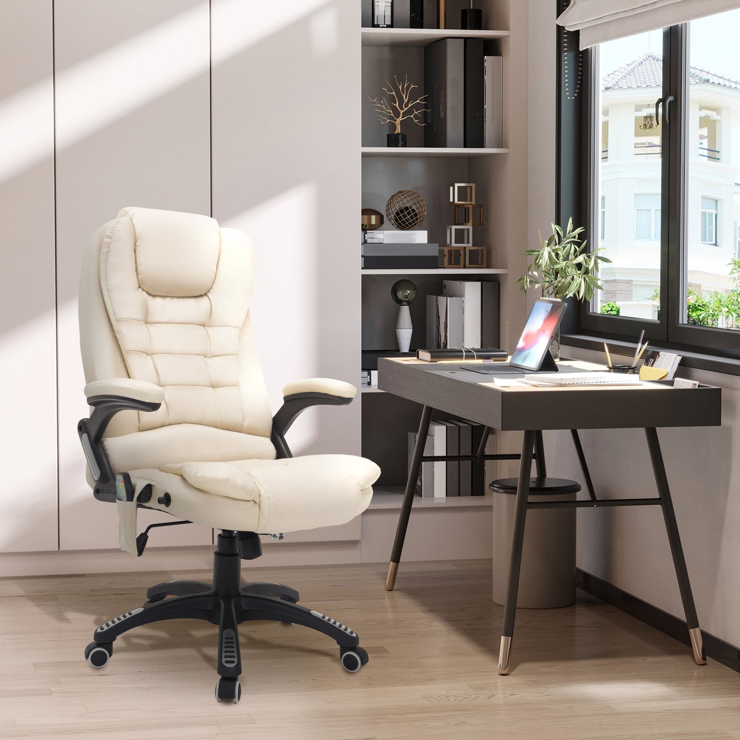 Heated Vibrating Massage Office Chair with Reclining Function, Beige