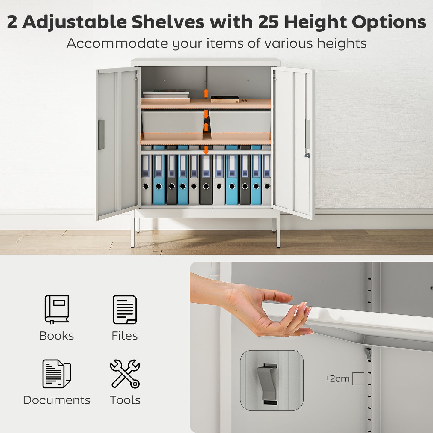 Metal Storage Cabinet with Lock for Home Office, Garage, Study, White