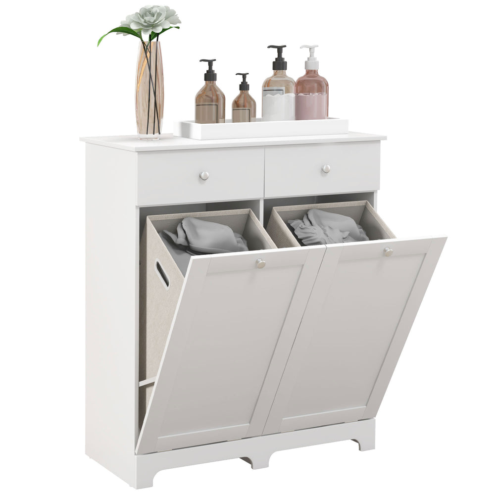 Modern Bathroom Cabinet with Laundry Baskets and 2 Drawers White