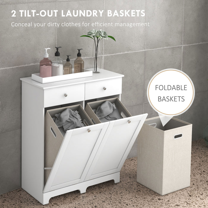 Modern Bathroom Cabinet with Laundry Baskets and 2 Drawers White