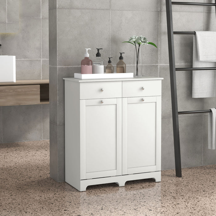 Modern Bathroom Cabinet with Laundry Baskets and 2 Drawers White