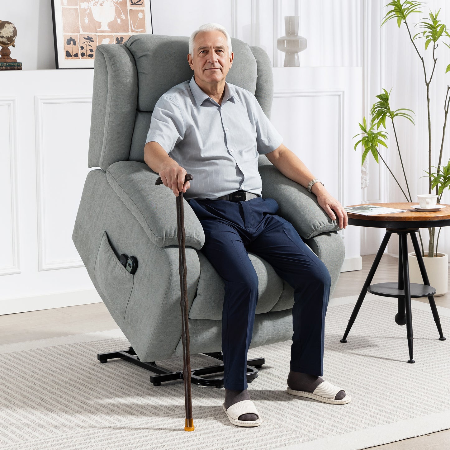 Power Lift Recliner Chair for Elderly with Massage, Light Grey