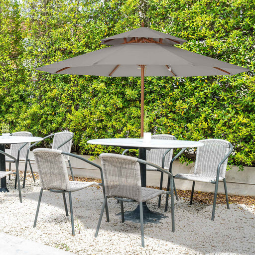 2.7 m Double Tier Outdoor Patio Garden Sun Umbrella Sunshade Wooden Parasol Grey Shade Canopy