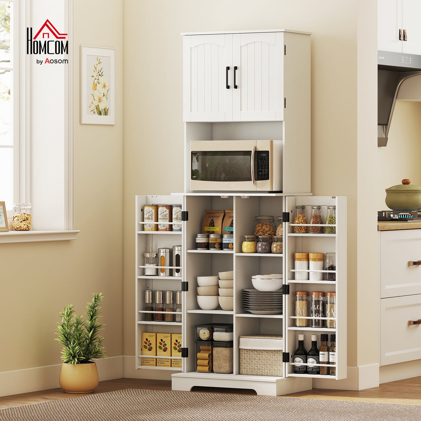 Storage Cabinet with Doors and Open Storage Shelf, White