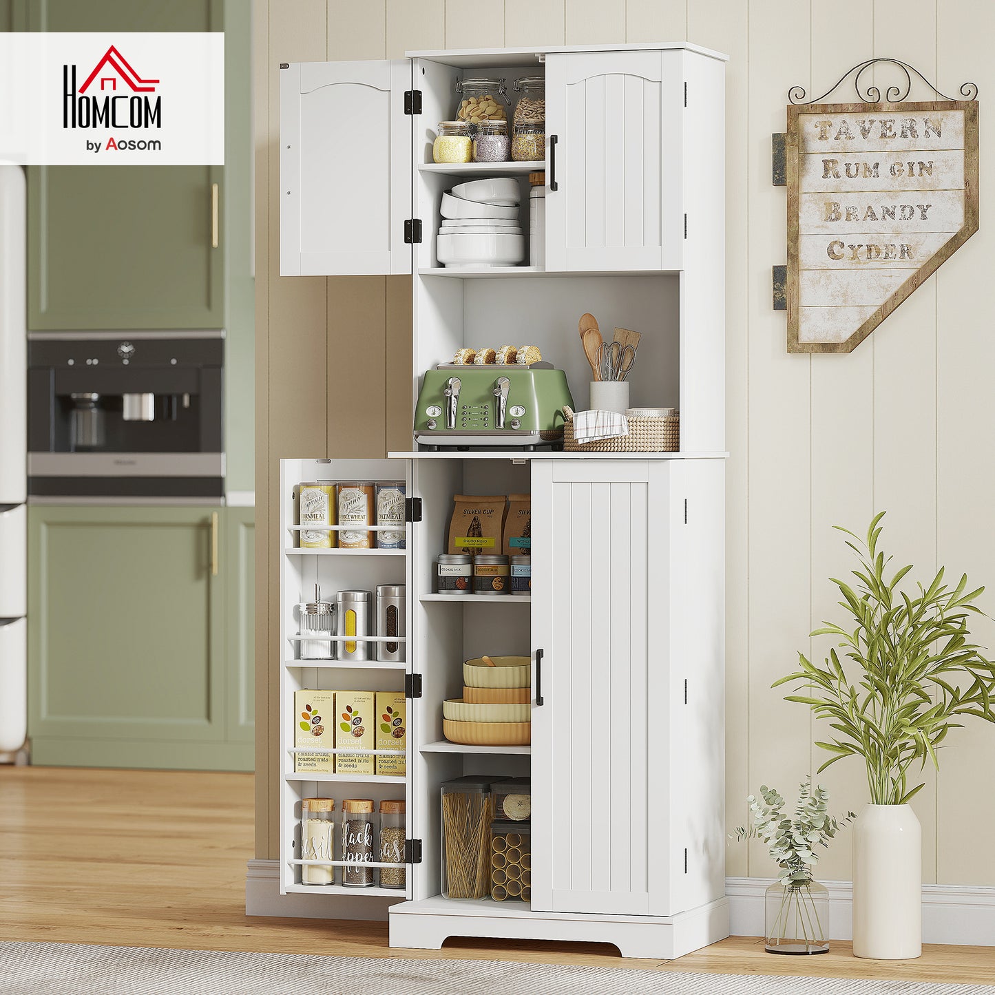 Storage Cabinet with Doors and Open Storage Shelf, White