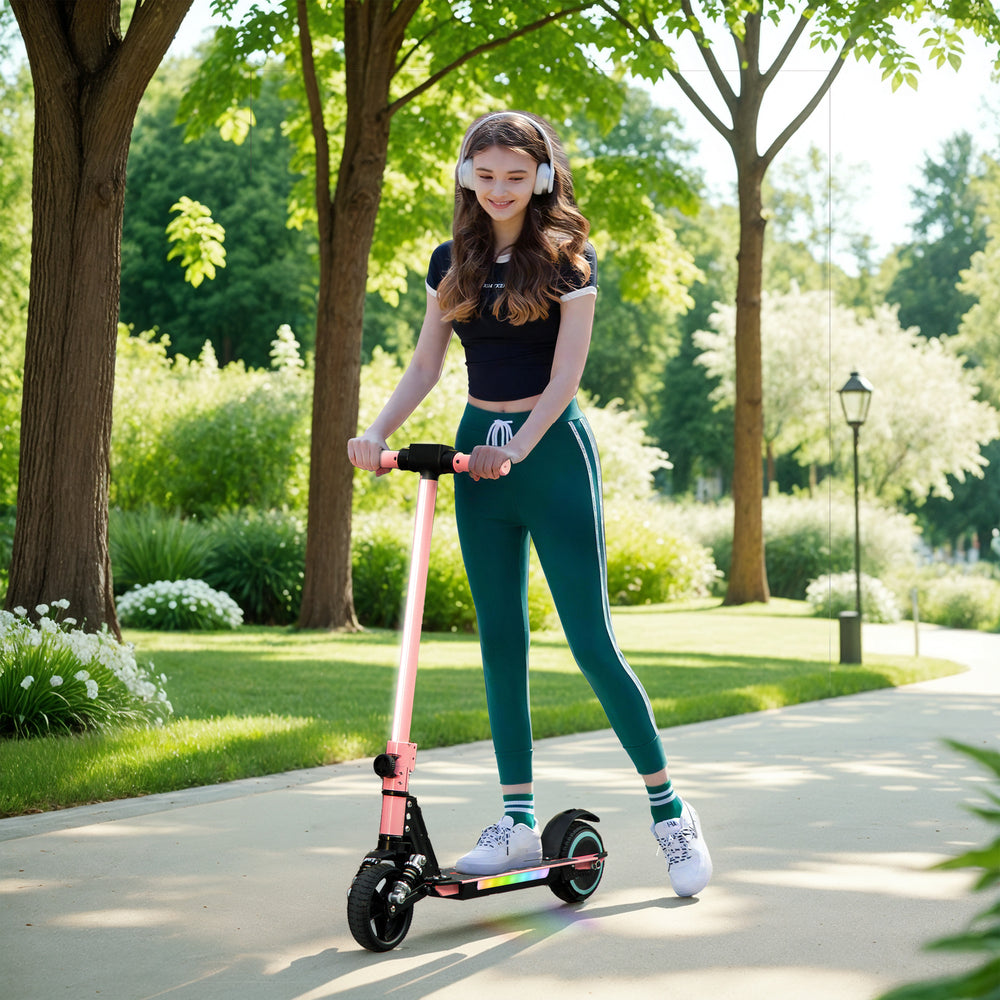 Folding Electric Scooter w/ LED Lights and Display, Pink