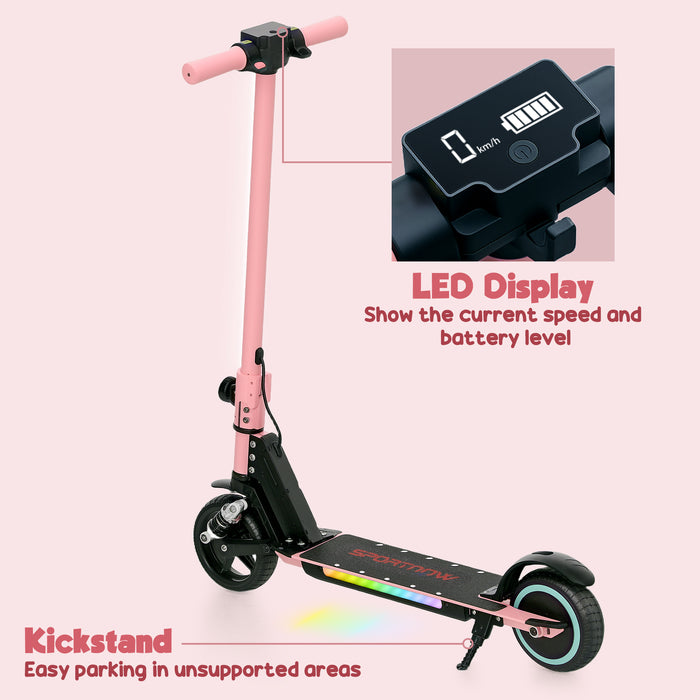 Folding Electric Scooter w/ LED Lights and Display, Pink