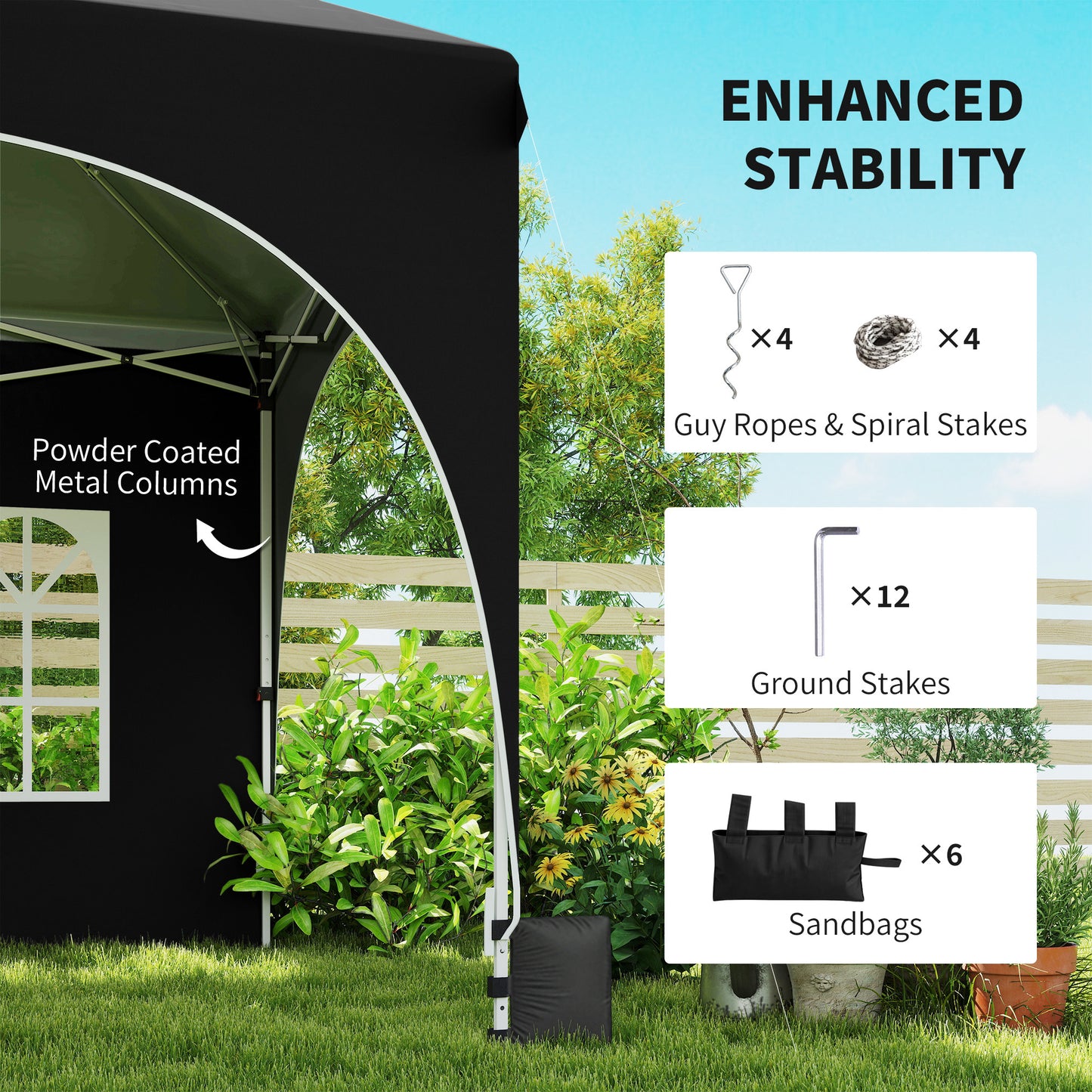 3 x 6m Pop Up Gazebo with Sides, Peak Top Garden Party Tent Marquee
