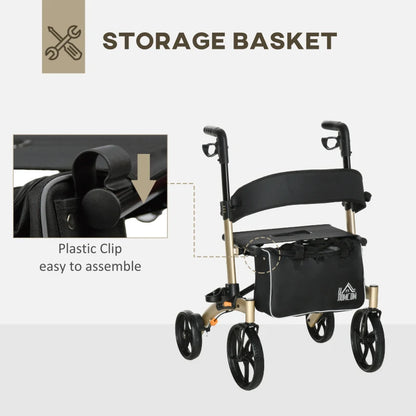 Folding Rollator with Cane Holder, Adjustable Handle Height