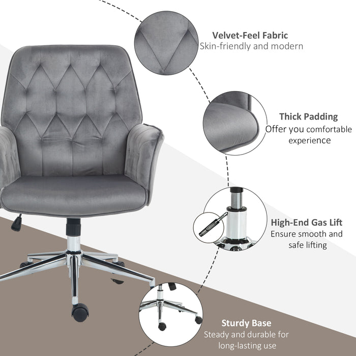 Linen Computer Chair with Armrest, Modern Swivel Chair with Adjustable Height, Grey