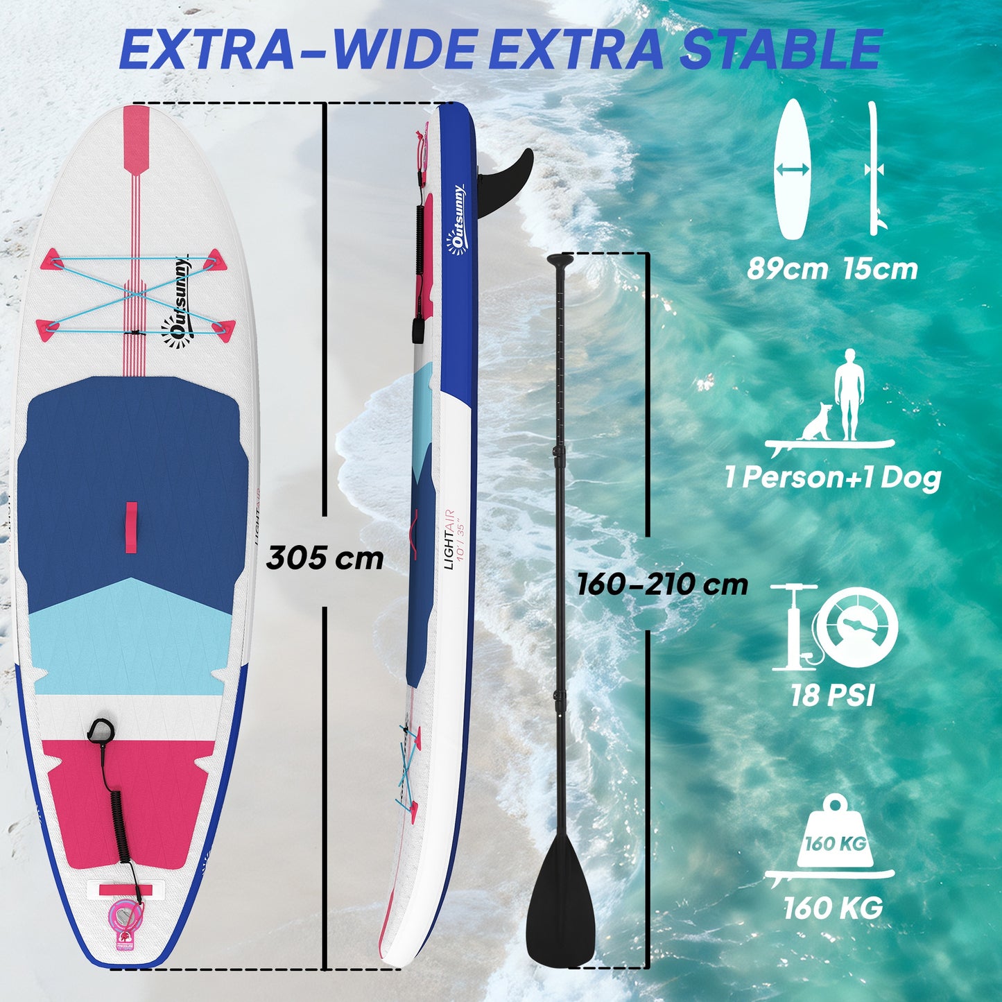 Inflatable Stand Up Paddle  Extra-Wide SUP with Non-Slip EVA Deck, Adj Aluminum Paddle