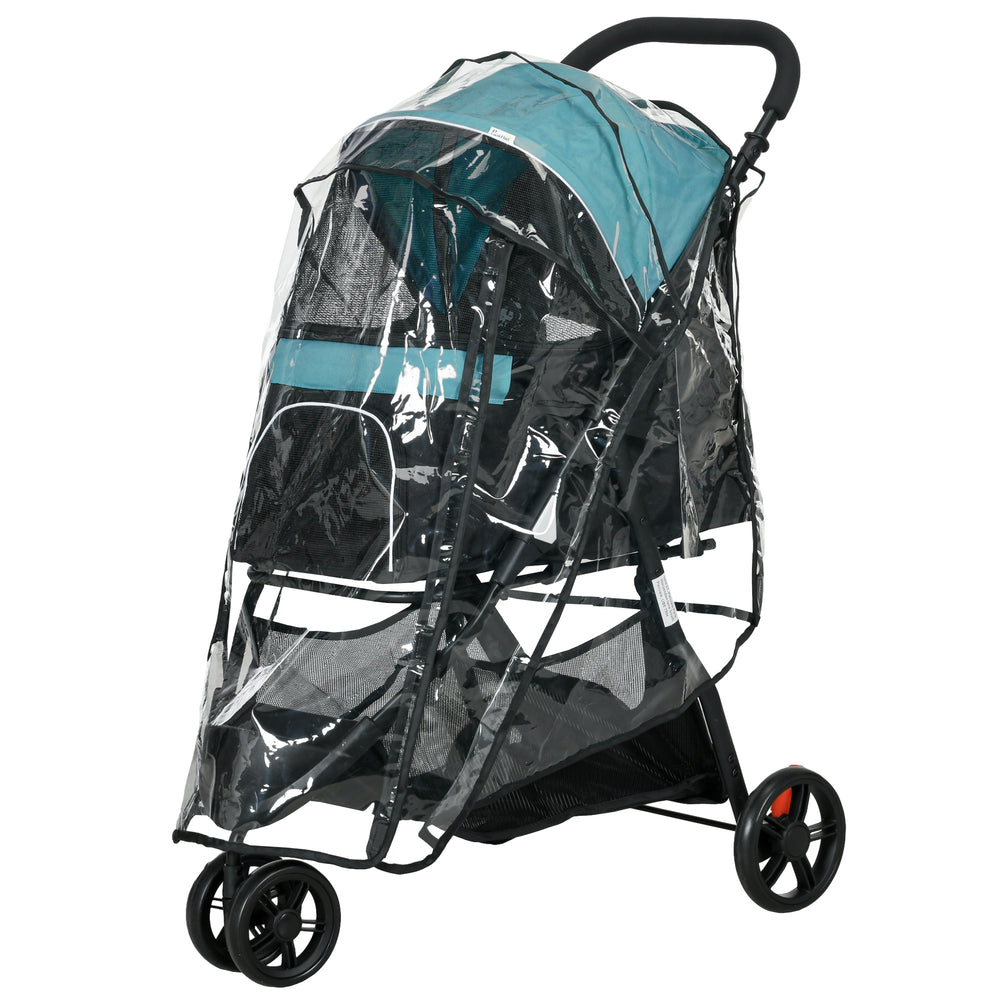 Foldable Pet Stroller with Rain Cover for XS and S-Sized Dogs Green