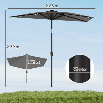 2.6 m Half Parasol with Solar Lights, UPF50+ Semi Round Umbrella