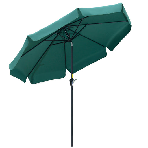 2.66m Garden Parasol Umbrella, Outdoor Market Table Umbrella, Outdoor Sun Shade with Ruffles, 8 Sturdy Ribs, Green