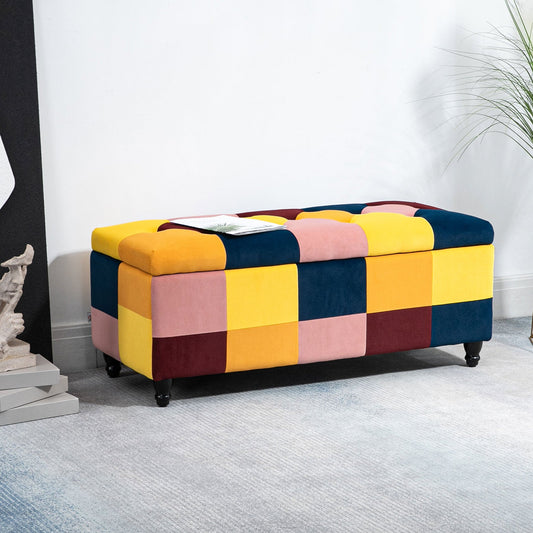 Velvet Storage Ottoman, Button-tufted Footstool Box, Toy Chest with Lid for Living Room, Bedroom, Multicoloured